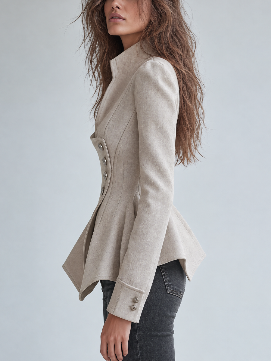 Women's Peplum Blazer with Asymmetric Button Detail in Ivory