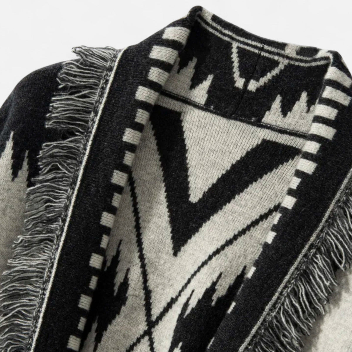 Women's Cardigan with Cashmere, Jacquard Details and Tassels