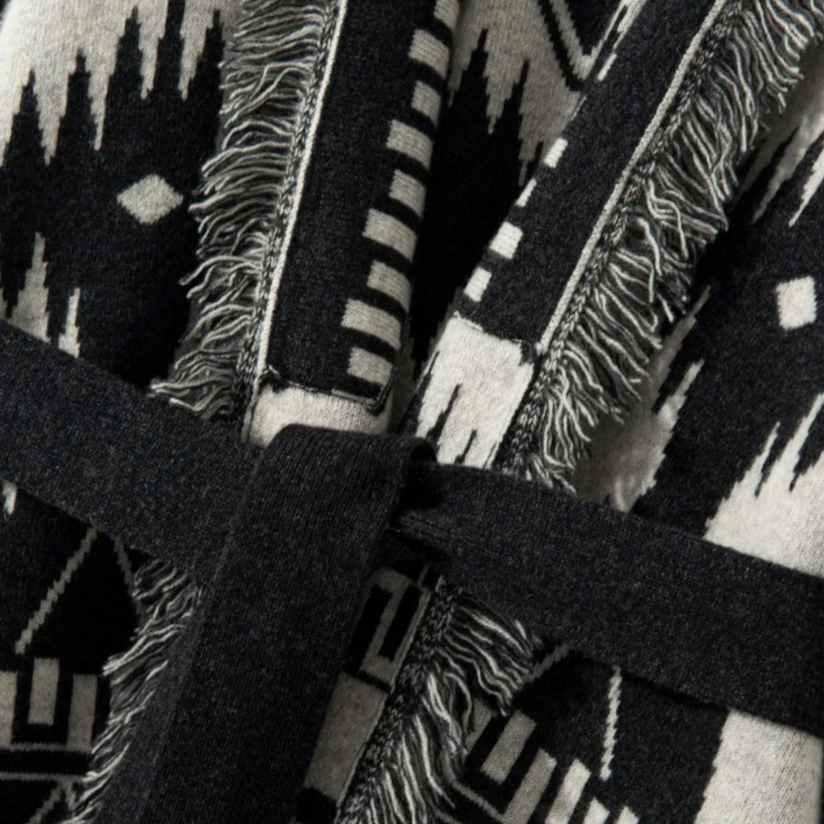 Women's Cardigan with Cashmere, Jacquard Details and Tassels