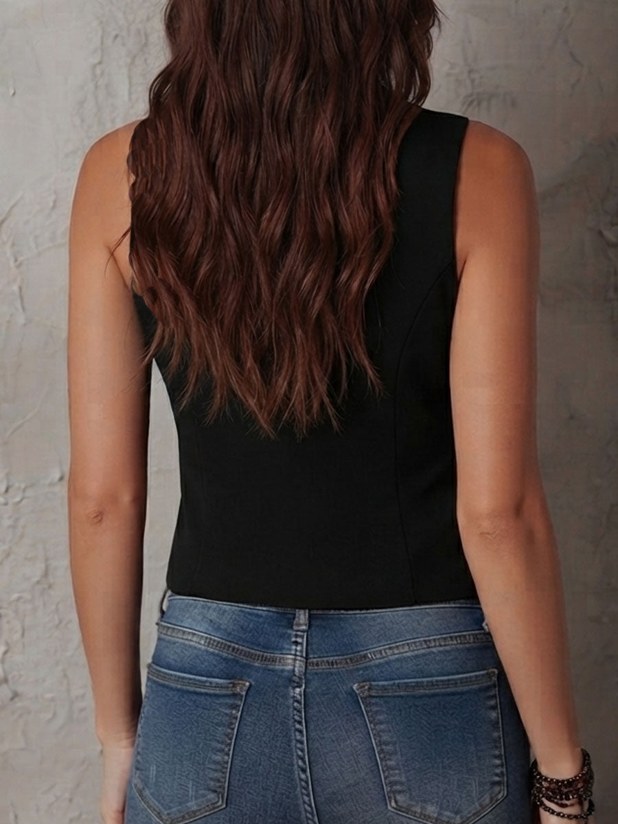 Women's Zip-Up Corset Vest with Lace Trim