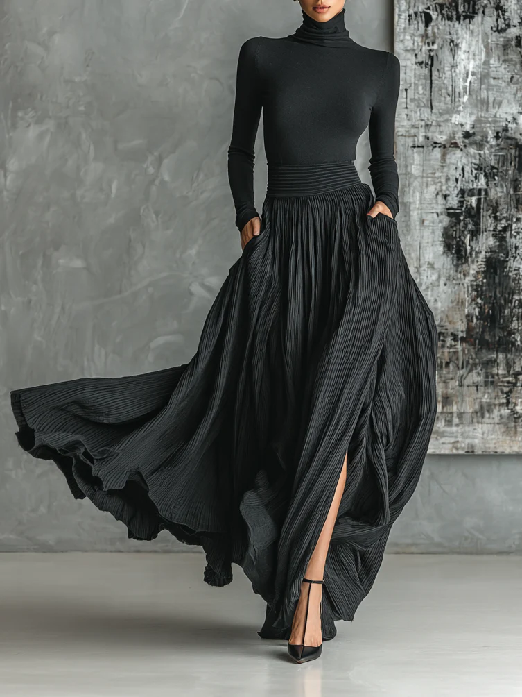 Women's Clothing Set with Long-Sleeve Top and Maxi Skirt