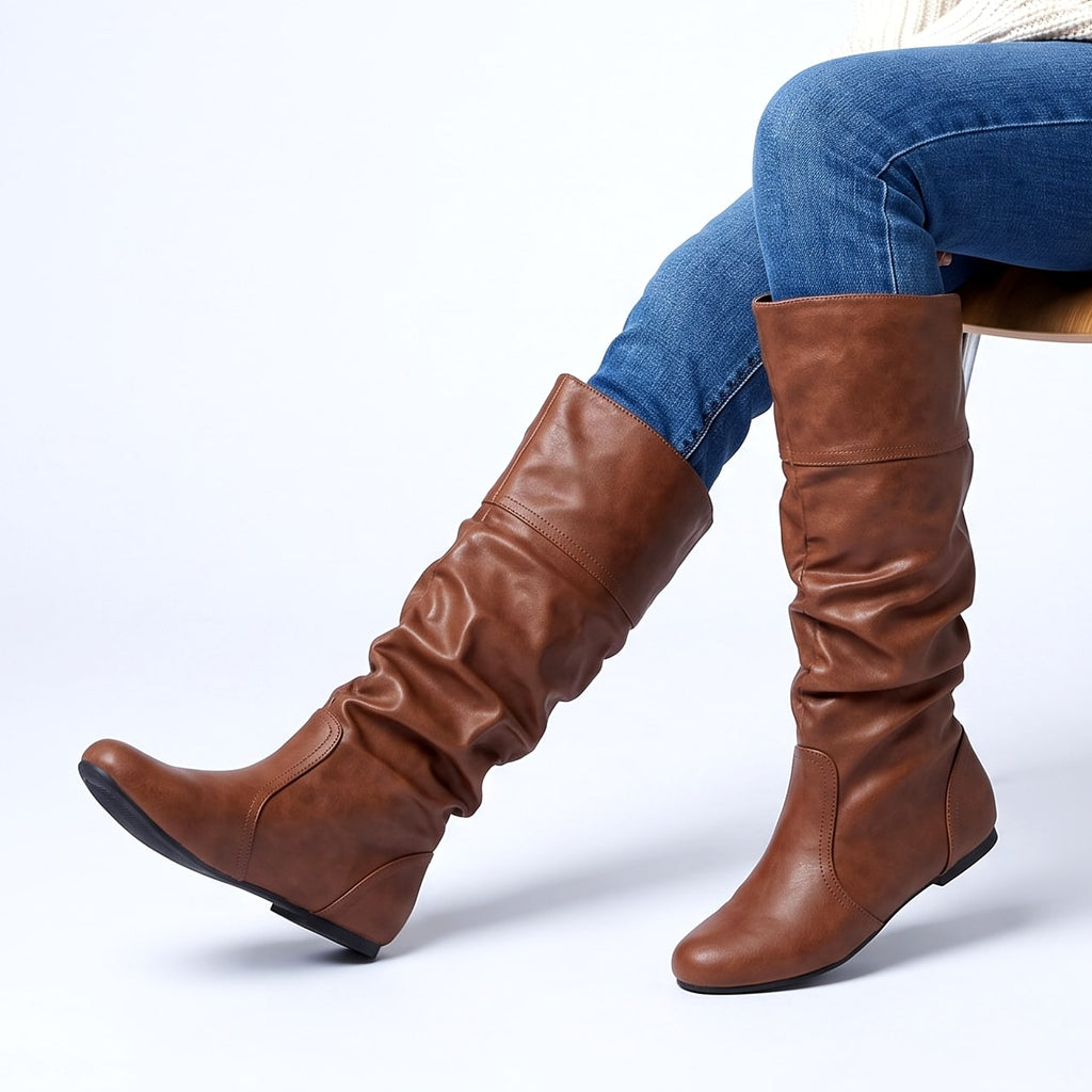 Women's Slouch Boots with Hidden Inner Height Lift