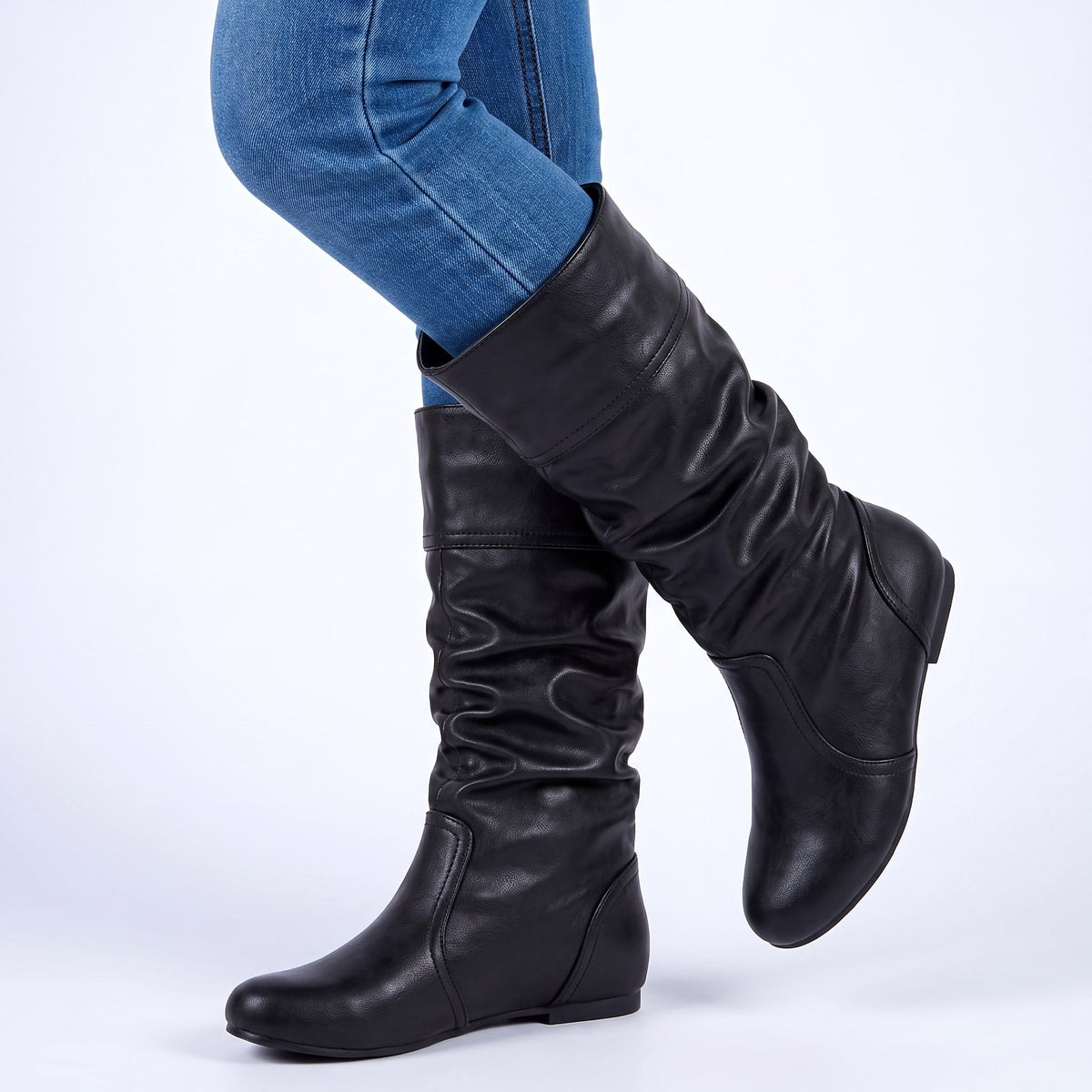 Women's Slouch Boots with Hidden Inner Height Lift