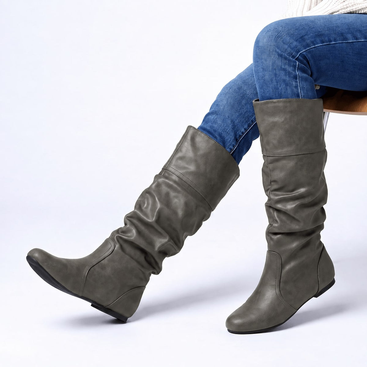 Women's Slouch Boots with Hidden Inner Height Lift