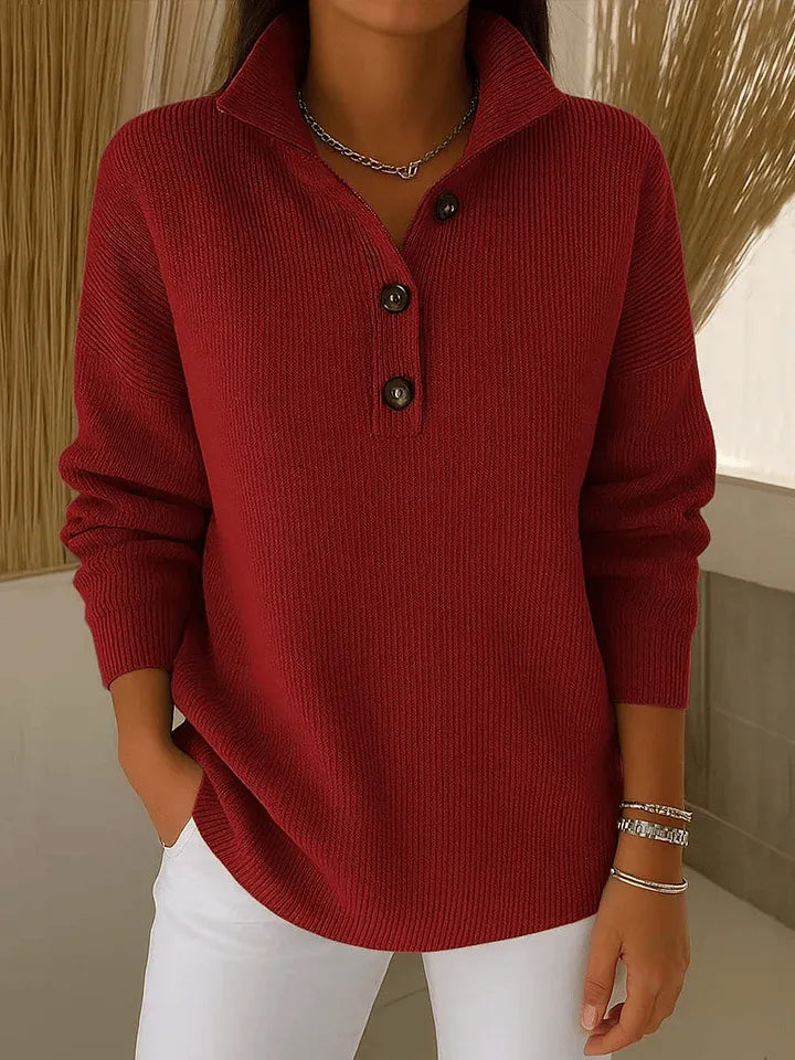 Women's V-Neck Polo Jumper with Long Sleeves