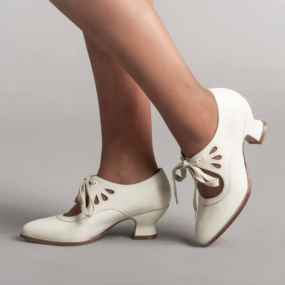 Women's Mary Jane Shoes with Lace-Up Detail and Low Block Heel