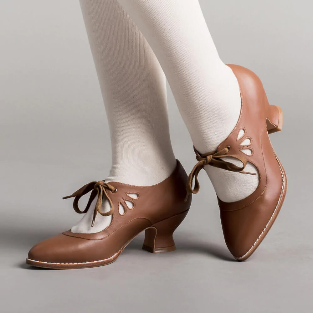 Women's Mary Jane Shoes with Lace-Up Detail and Low Block Heel