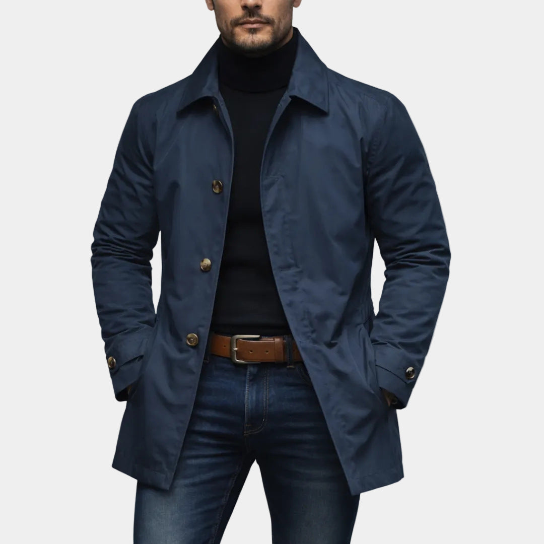 Men's Short Single-Breasted Coat with Classic Collar