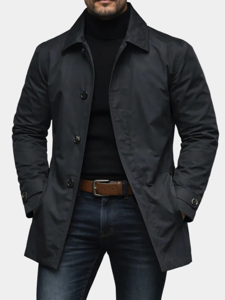 Men's Short Single-Breasted Coat with Classic Collar
