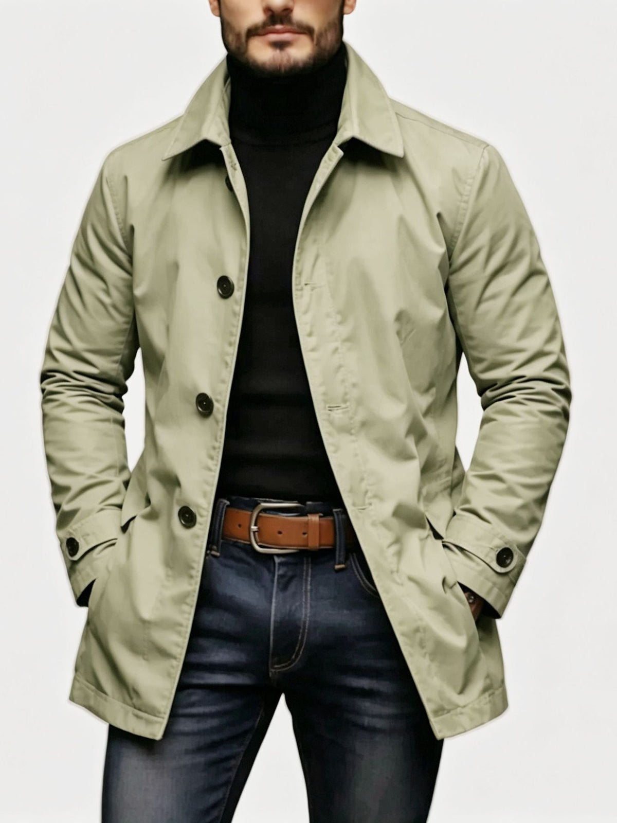 Men's Short Single-Breasted Coat with Classic Collar