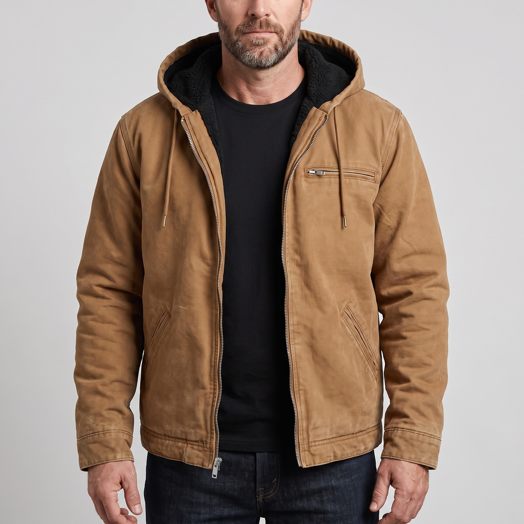 Men's Hooded Jacket with Full Zip and Fleece Lining