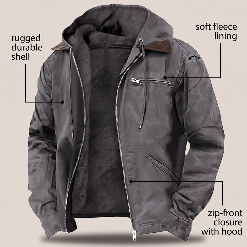 Men's Hooded Jacket with Full Zip and Fleece Lining