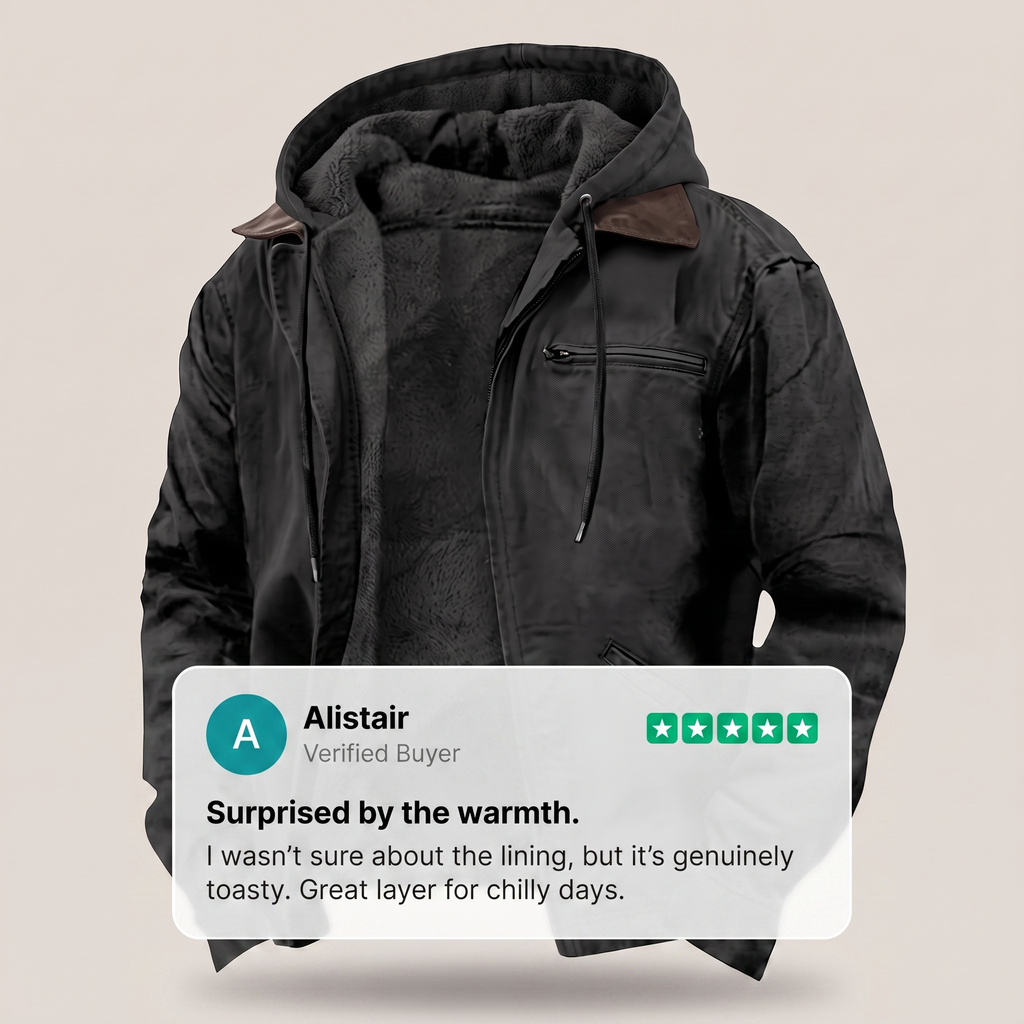 Men's Hooded Jacket with Full Zip and Fleece Lining
