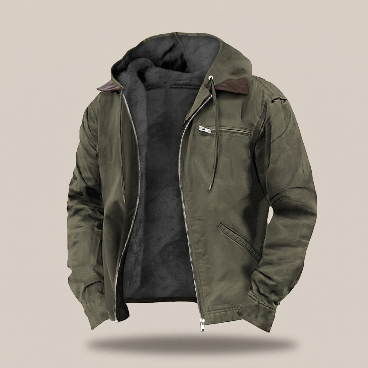 Men's Hooded Jacket with Full Zip and Fleece Lining