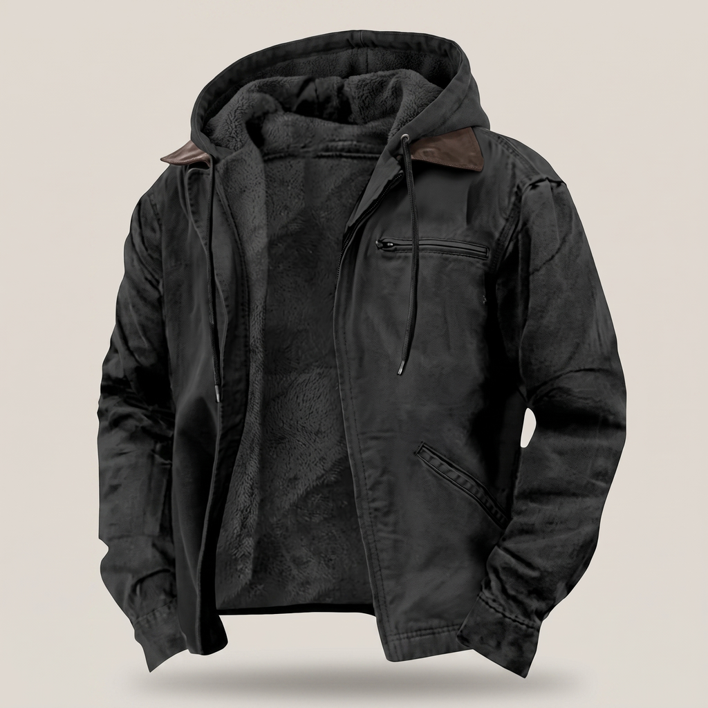 Men's Hooded Jacket with Full Zip and Fleece Lining