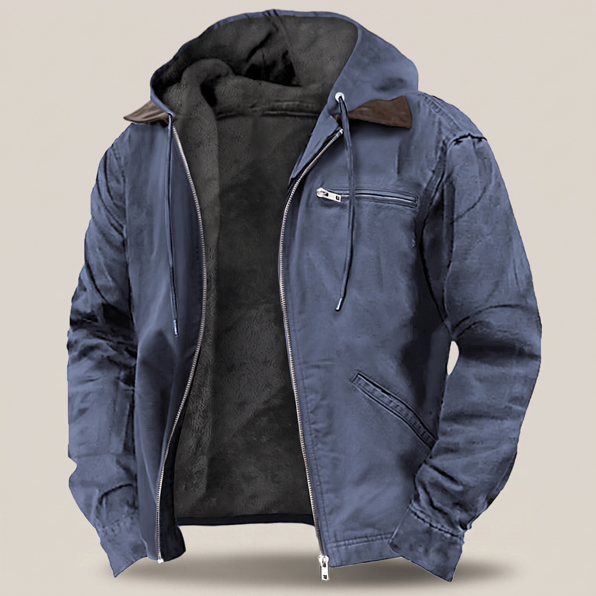 Men's Hooded Jacket with Full Zip and Fleece Lining