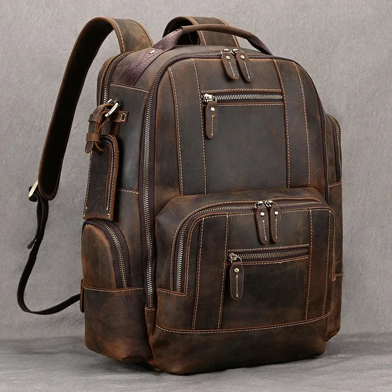 Men's Leather Travel Backpack with 20–35L Capacity