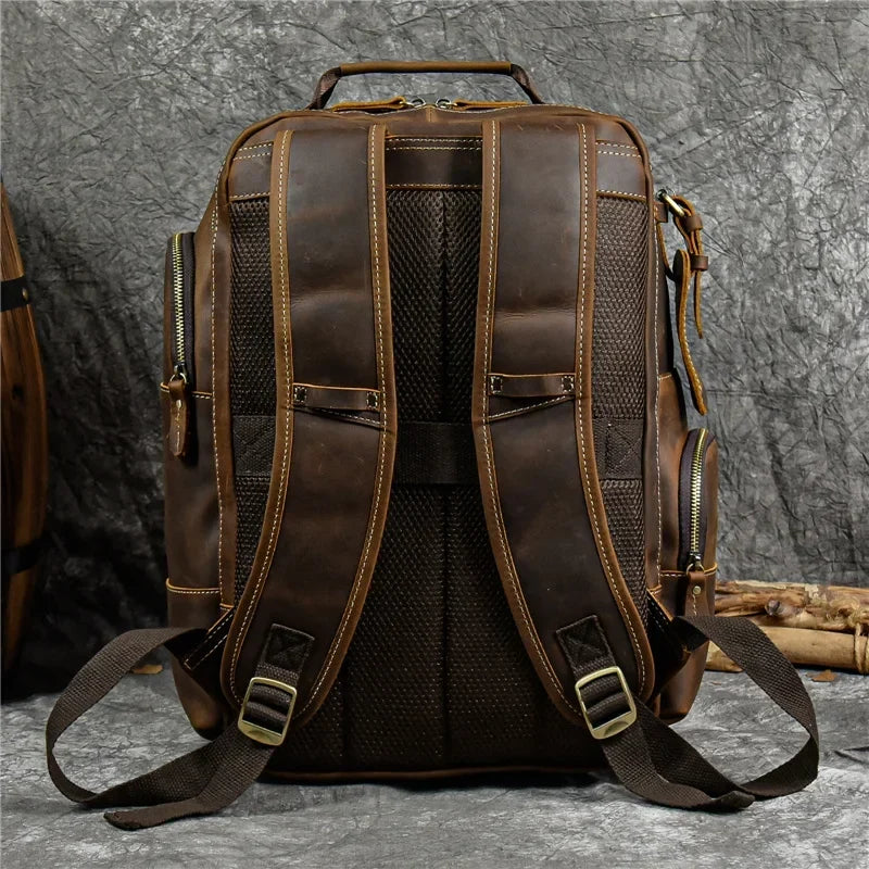 Men's Leather Travel Backpack with 20–35L Capacity