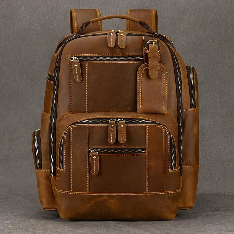 Men's Leather Travel Backpack with 20–35L Capacity