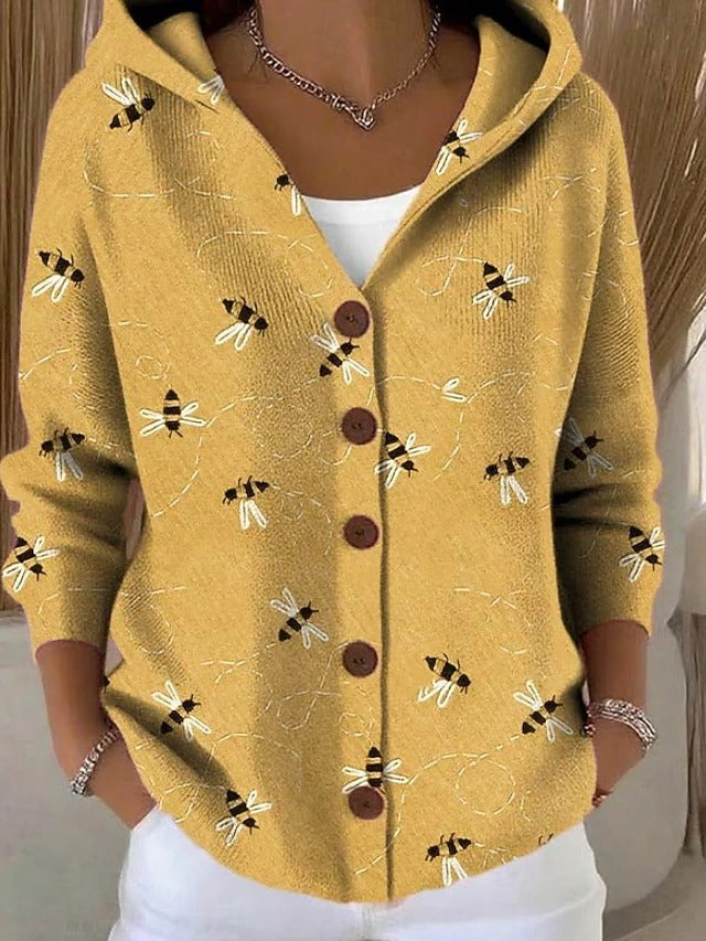 Women's Cardigan with Buttons and Artistic Floral Prints