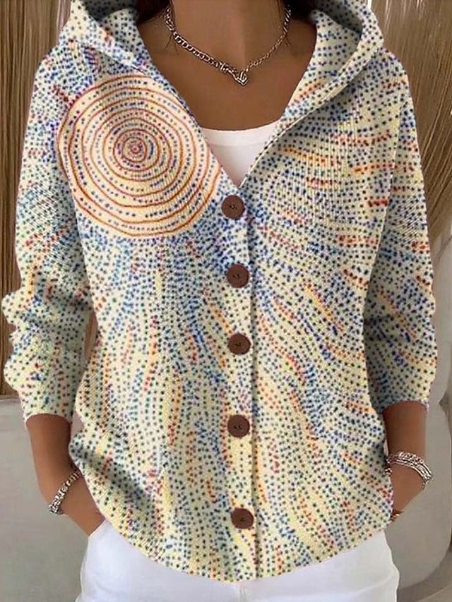 Women's Cardigan with Buttons and Artistic Floral Prints