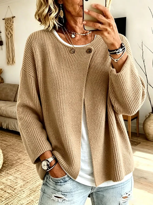 Women's Ribbed Knit Cardigan with Asymmetric Front