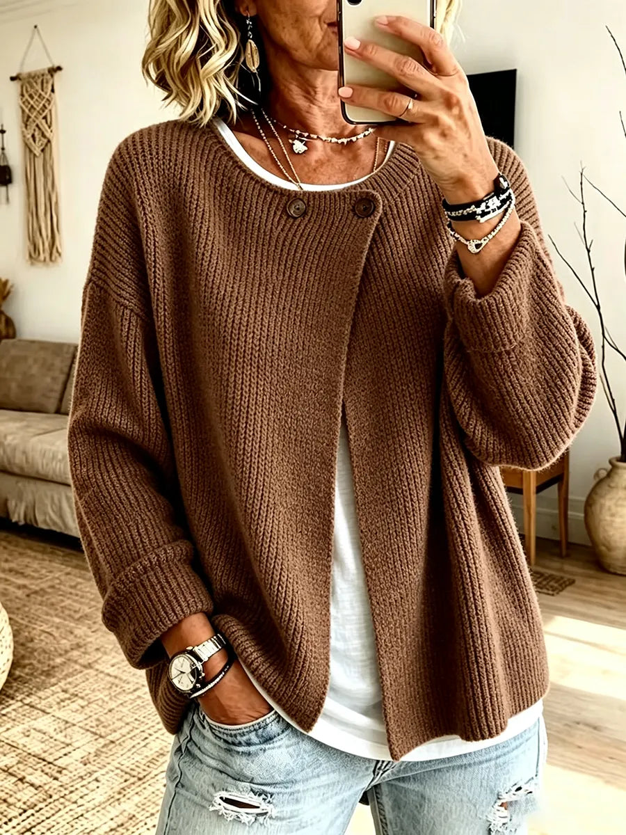Women's Ribbed Knit Cardigan with Asymmetric Front