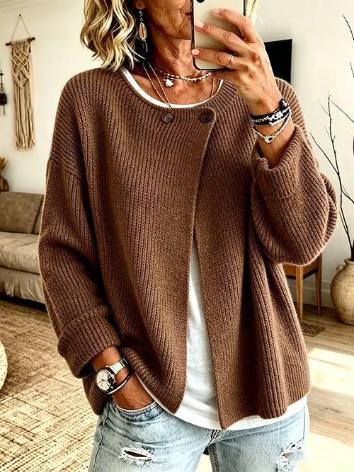 Women's Ribbed Knit Cardigan with Asymmetric Front