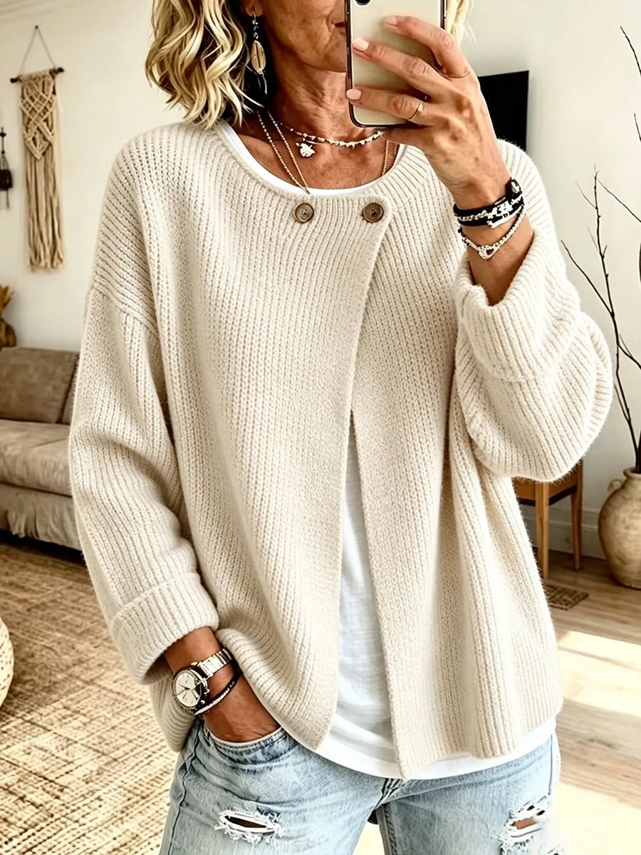 Women's Ribbed Knit Cardigan with Asymmetric Front