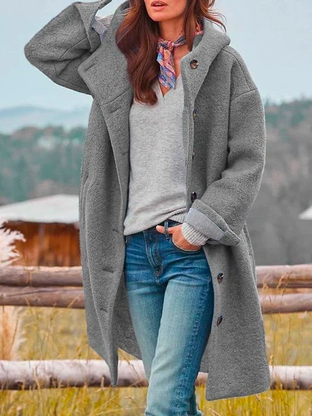 Women's Long-Sleeved Coat with Buttons