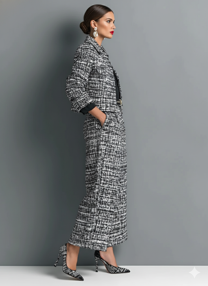 Women's Clothing Set with Long-Sleeve Jacket and Wide-Leg Pants