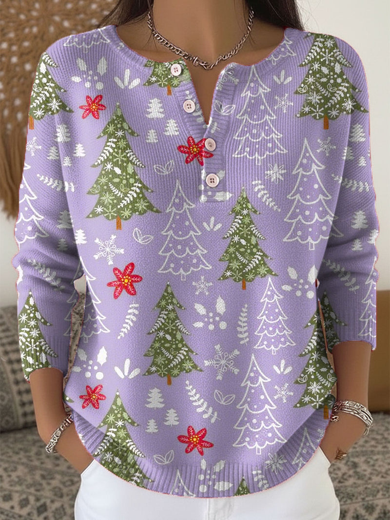 Women's Christmas Sweater with Button Detail