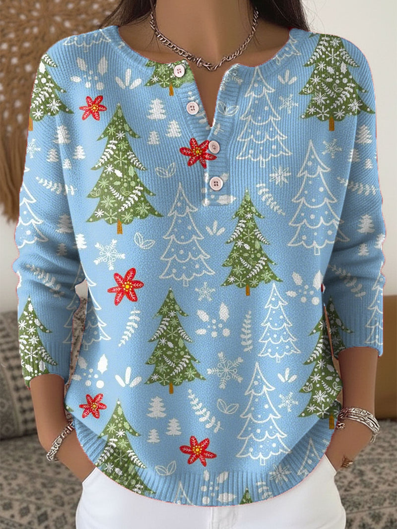 Women's Christmas Sweater with Button Detail