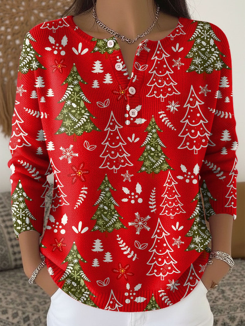 Women's Christmas Sweater with Button Detail
