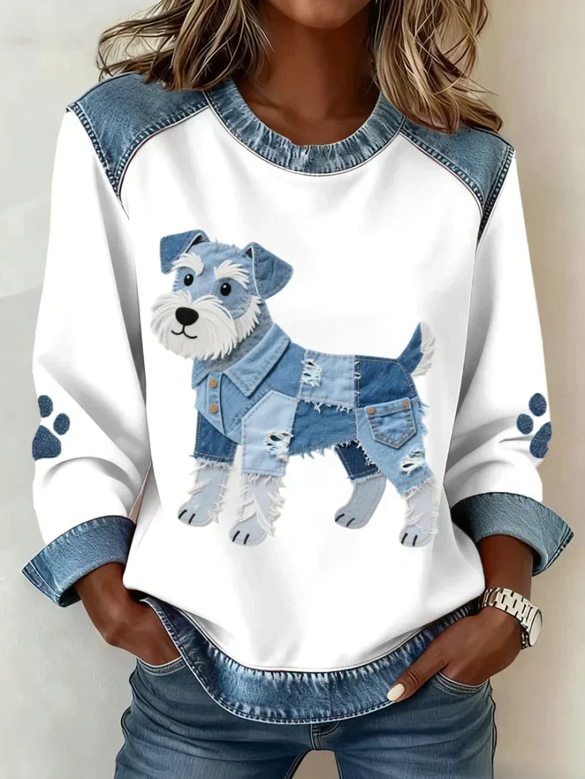 Women's Sweatshirt with Patchwork Dachshund Print