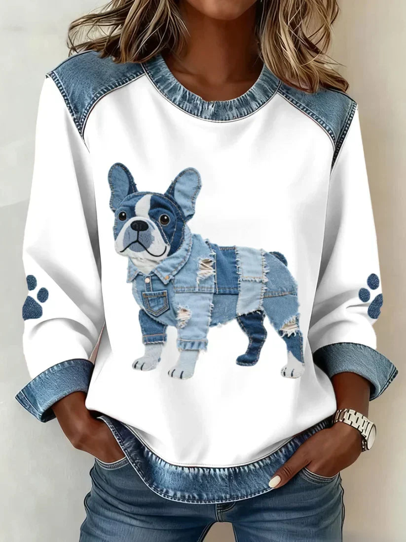Women's Sweatshirt with Patchwork Dachshund Print