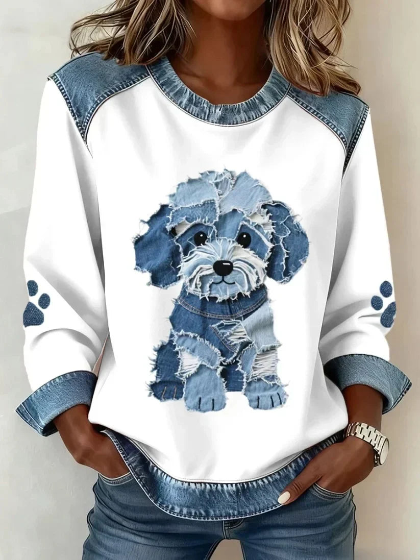 Women's Sweatshirt with Patchwork Dachshund Print