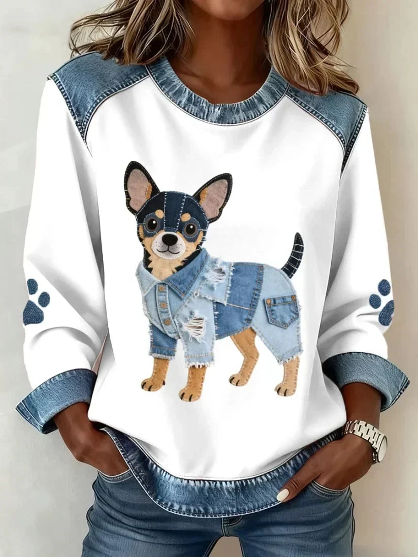 Women's Sweatshirt with Patchwork Dachshund Print