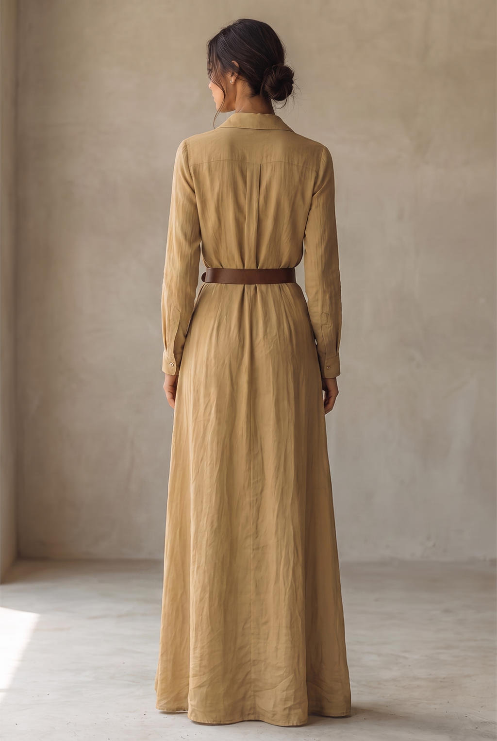 Women's Single-Breasted Maxi Dress with Lapel, Belt & Long Sleeves