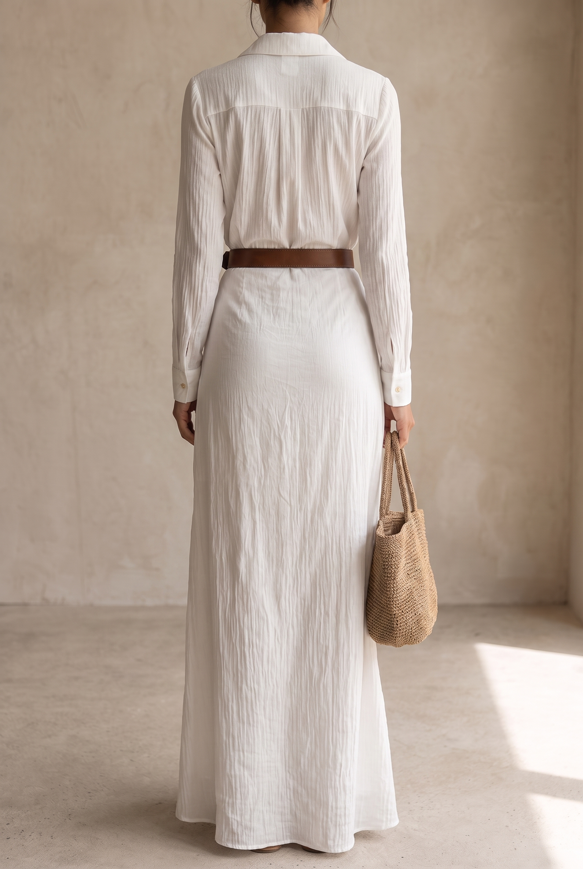 Women's Single-Breasted Maxi Dress with Lapel, Belt & Long Sleeves