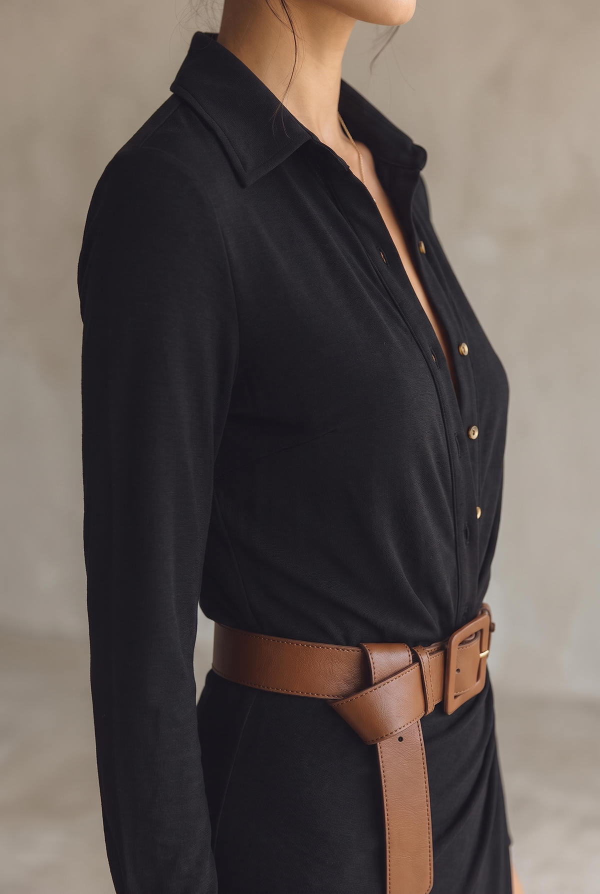 Women's Single-Breasted Maxi Dress with Lapel, Belt & Long Sleeves