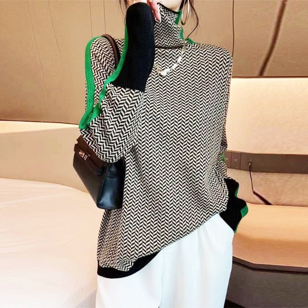Women's High-Neck Patterned Sweater