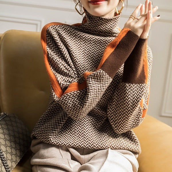 Women's High-Neck Patterned Sweater