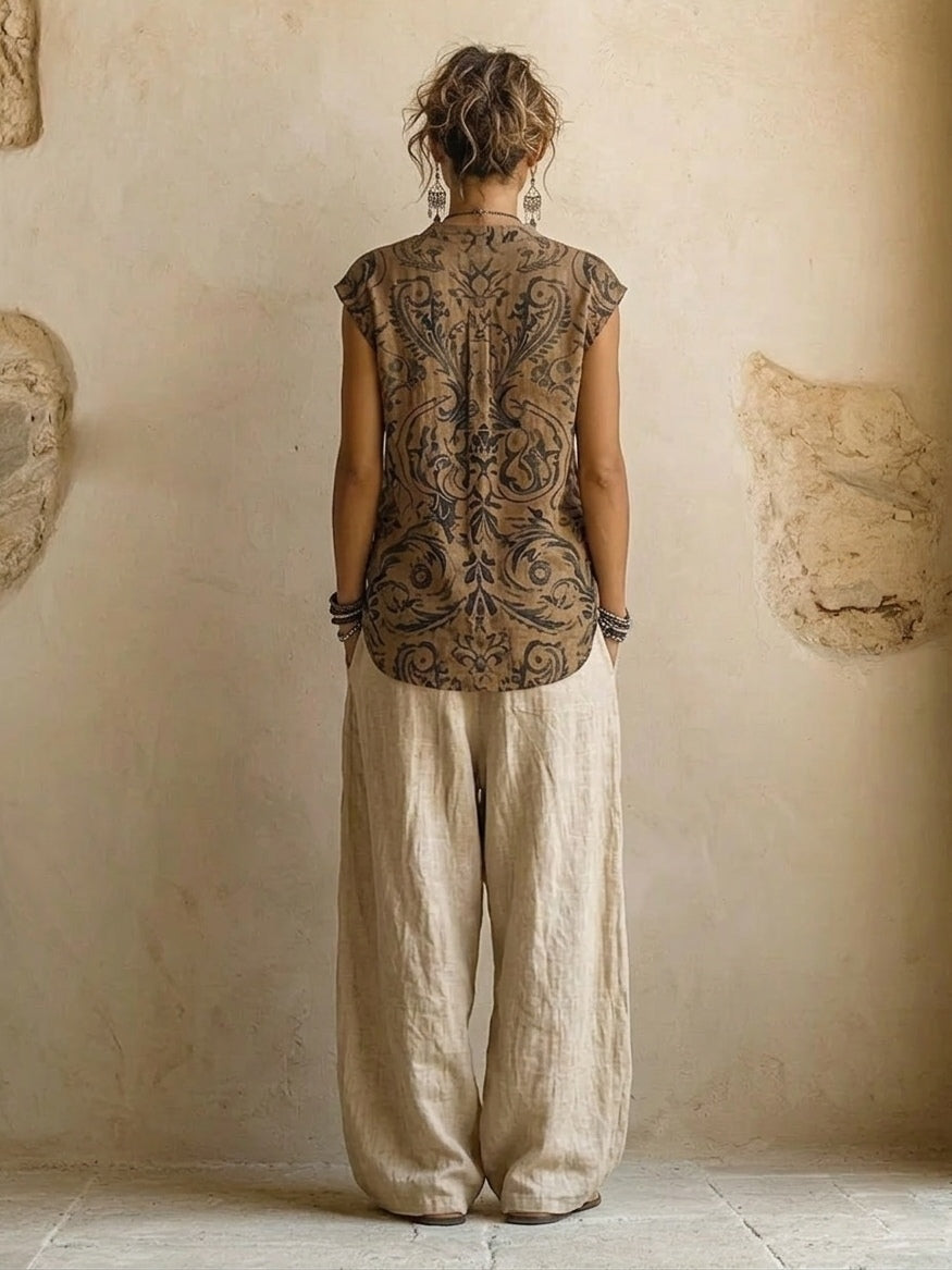 Women's Three-Piece Set with Top, Cardigan and Wide-Leg Pants