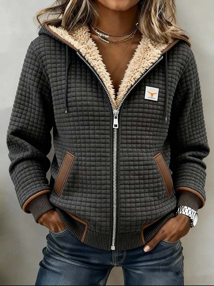 Women's Quilted Hooded Jacket with Sherpa Fleece Lining