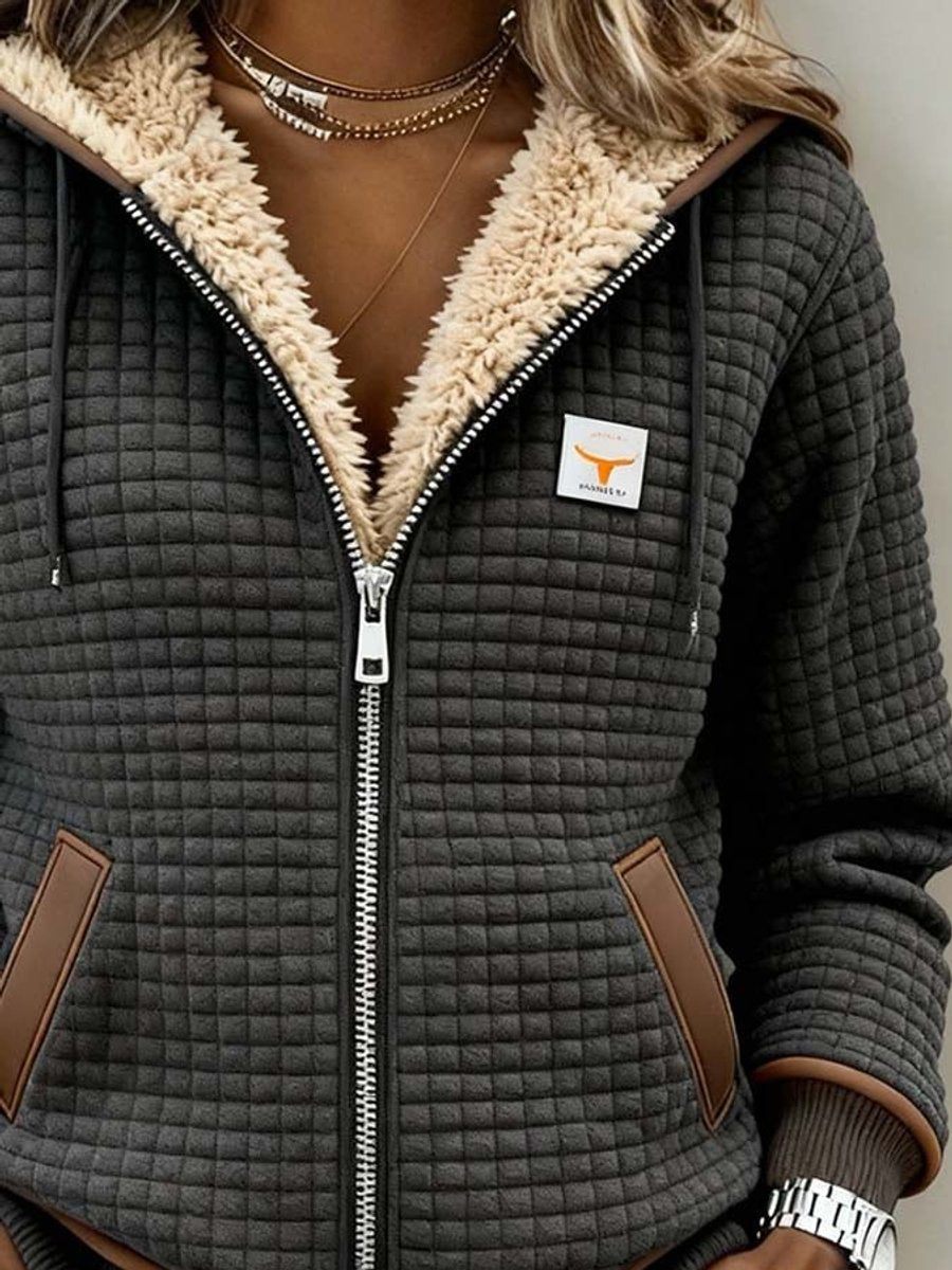 Women's Quilted Hooded Jacket with Sherpa Fleece Lining