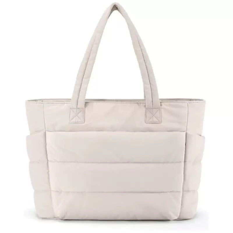 Women's Quilted Puffer Tote Bag with Side Pockets