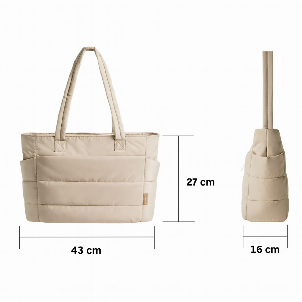 Women's Quilted Puffer Tote Bag with Side Pockets
