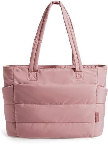 Women's Quilted Puffer Tote Bag with Side Pockets