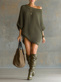 Women's Mini Dress with Batwing Sleeves and Round Neck